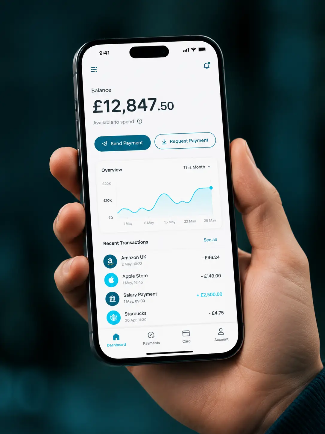 Monek payments dashboard on a smartphone