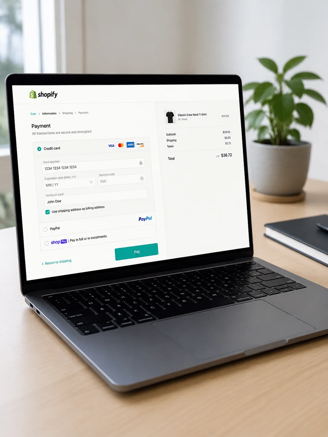 Online checkout running in a laptop browser